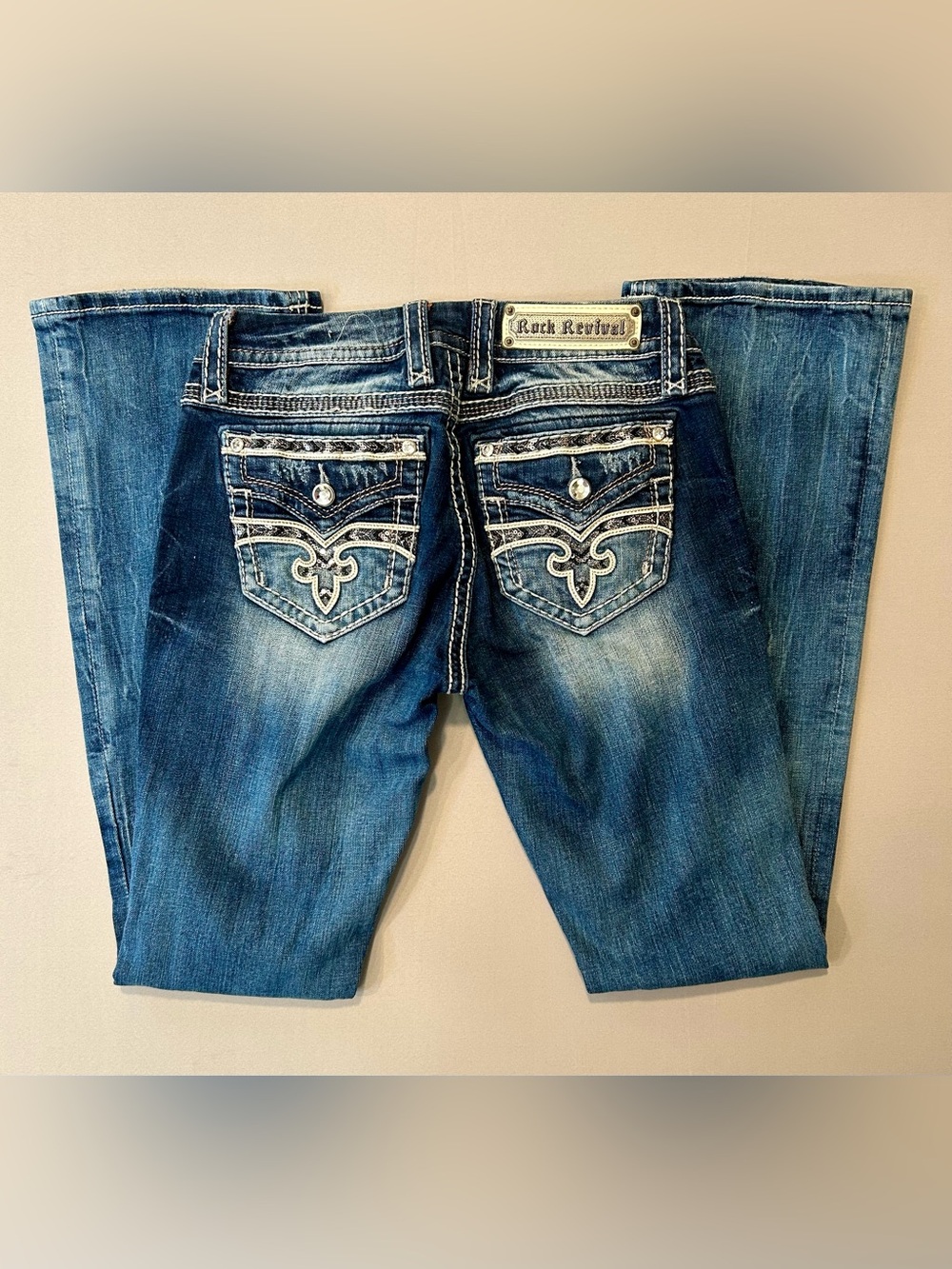 Rock Revival Shaina Bootcut Jean Embellished Flap Pocket Y2K Festival Cowgirl 28